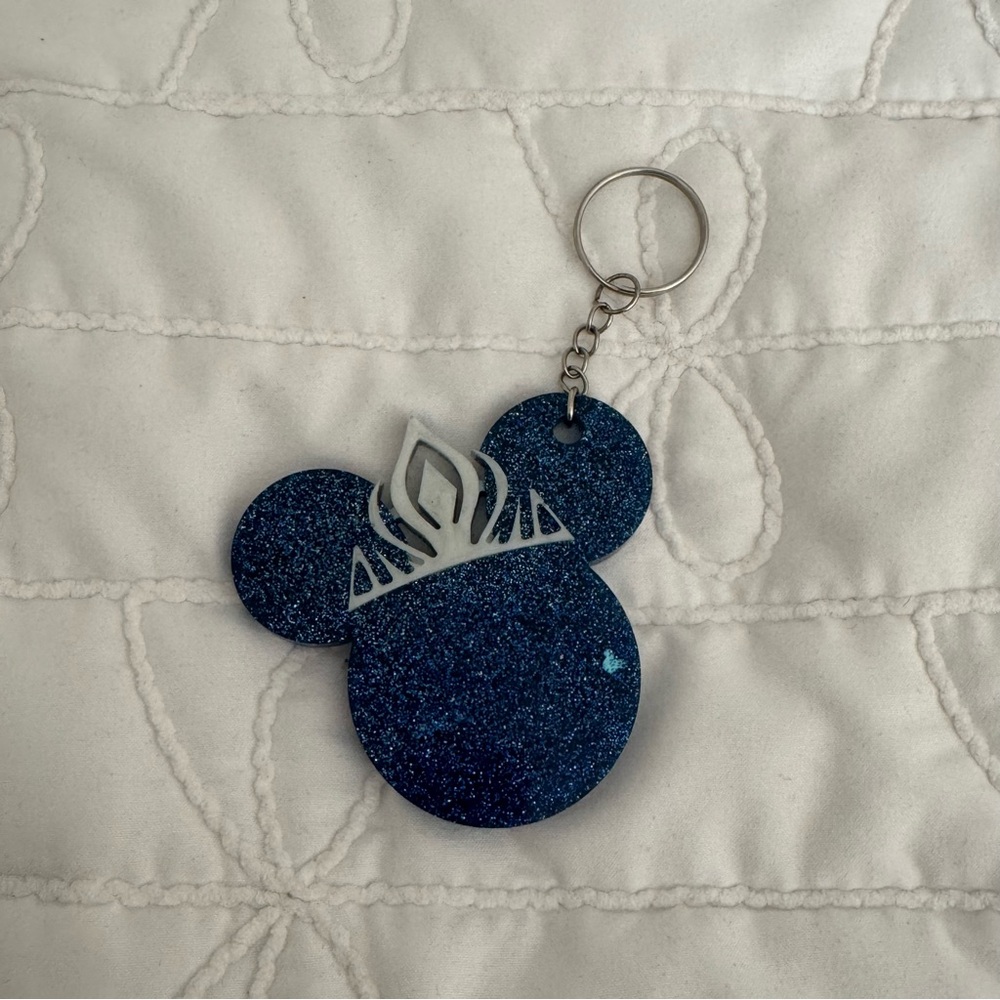 Mickey Head Queen Elsa Glitter Resin Keychain Keyring
